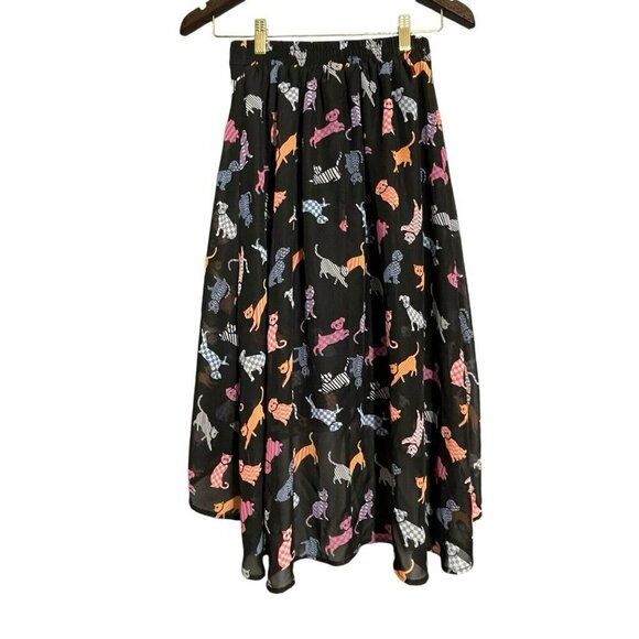 Disney Dsigned Skirt Sheer Cat Dog Lagenlook Girl Junior Size L W24 Elastic Midi - Picture 2 of 12